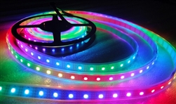 PRODUCT PHOTO:  Smart / Pixel LED RGB Strip 60 LEDs/m 60 Pixels/m Waterproof Tube (13ft 1in/4 meter Roll) - 5v / INK1003 (WS2811 clone) - White PCB Background