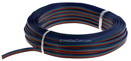 PRODUCT PHOTO: 100 Feet of 4 Conductor 18 AWG Extension Cable for RGB Dumb / Pixel / Smart Lights / FLAT