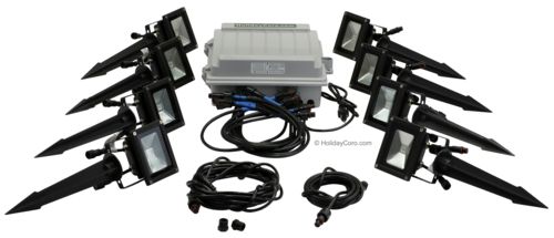 PRODUCT PHOTO: 50 Ft / 15.2 Meter Coverage RGB 10w Flood Coverage Kit with Controlller, Lights and Cables Ready2Run with 8 Floods